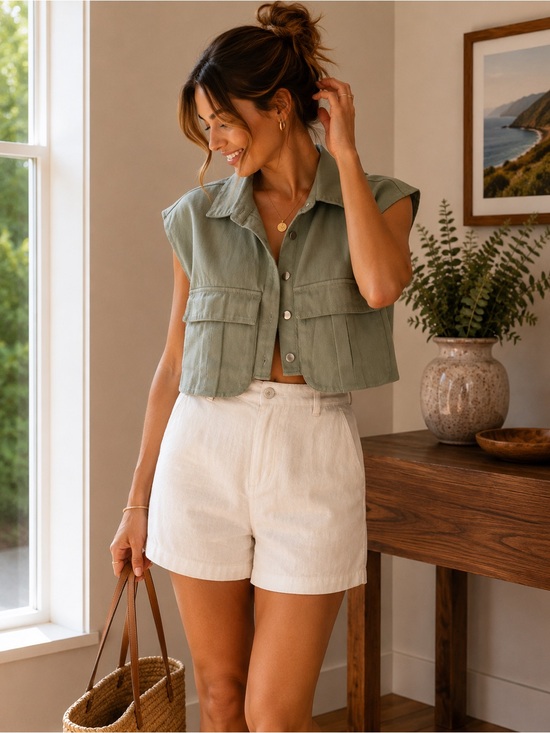 unbranded Jackets & Blazers - Women's Olive Green Utility Cropped Vest